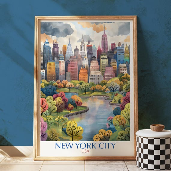 New York City Central Park Skyline Travel Poster