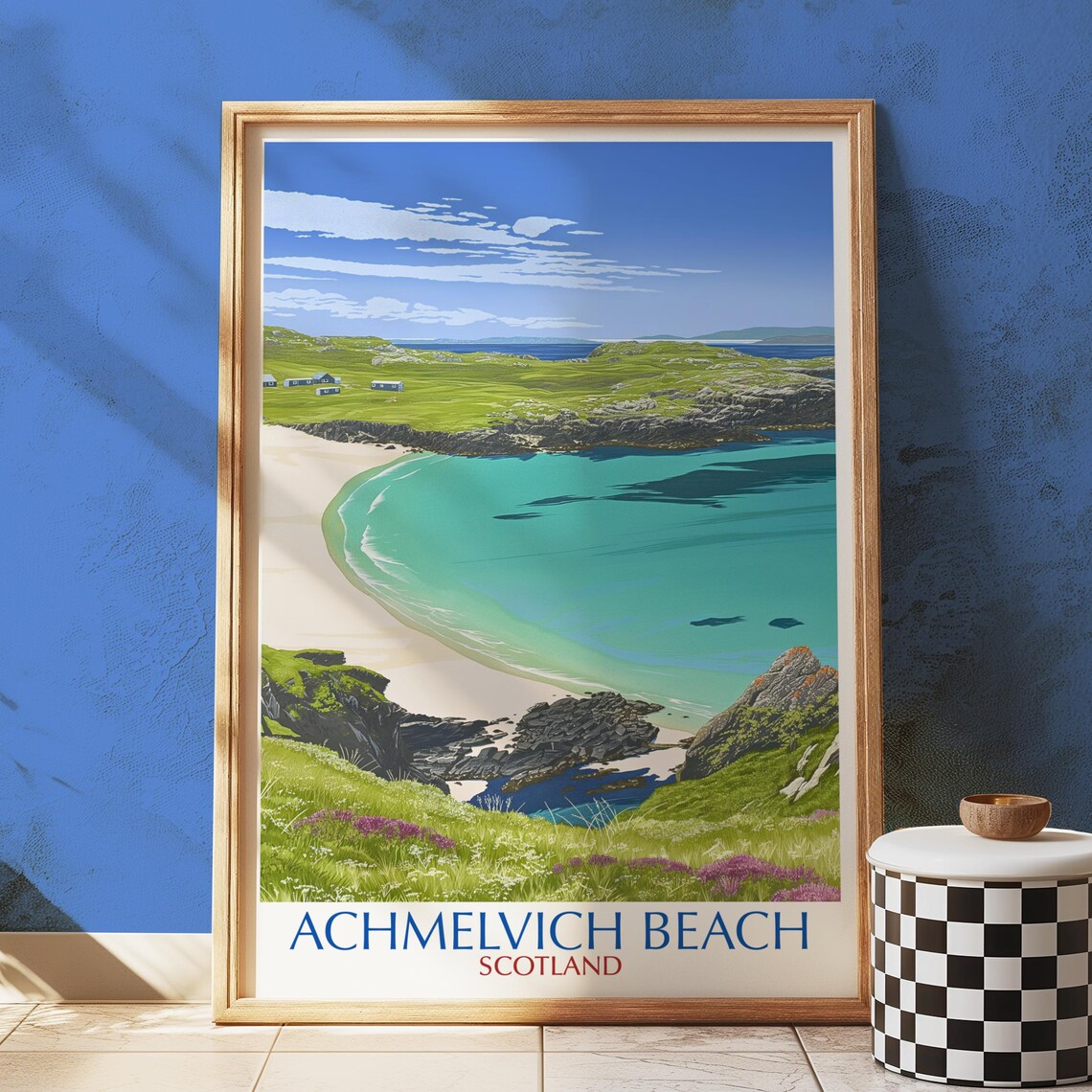 Achmelvich Beach Scotland Vintage Style Turquoise Bay Travel Poster