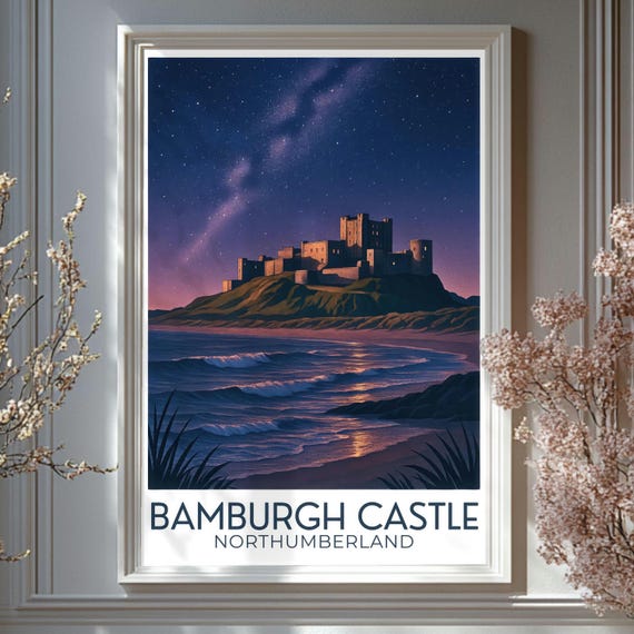 Bamburgh Castle Night Print, Starry Sky Seascape