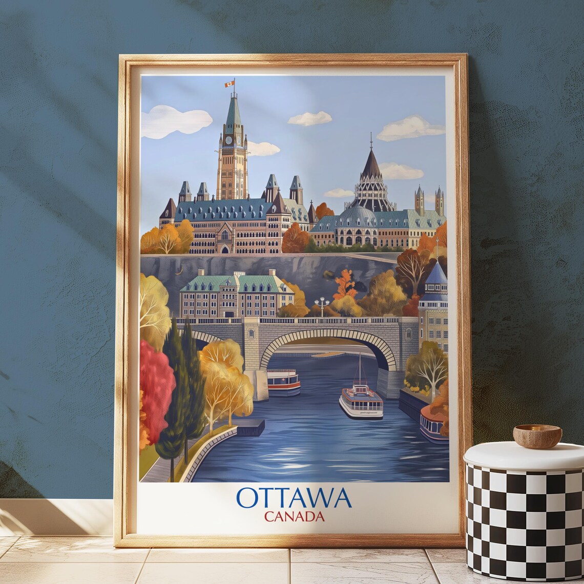 Ottawa Canada Parliament Hill Illustrated City Travel Poster
