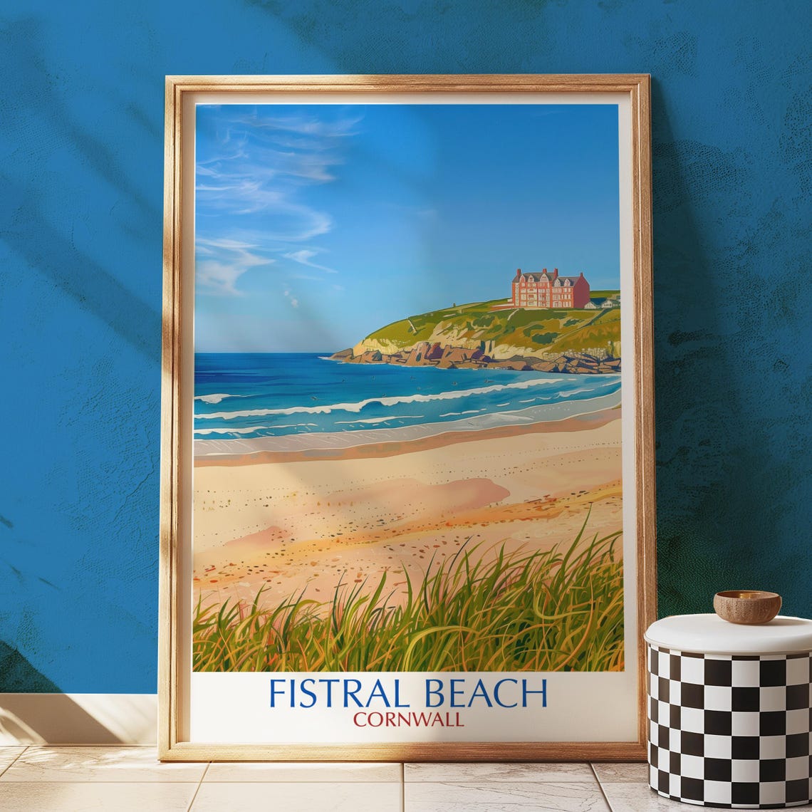 Fistral Beach Cornwall Surf Coast Headland Hotel Vintage Travel Poster