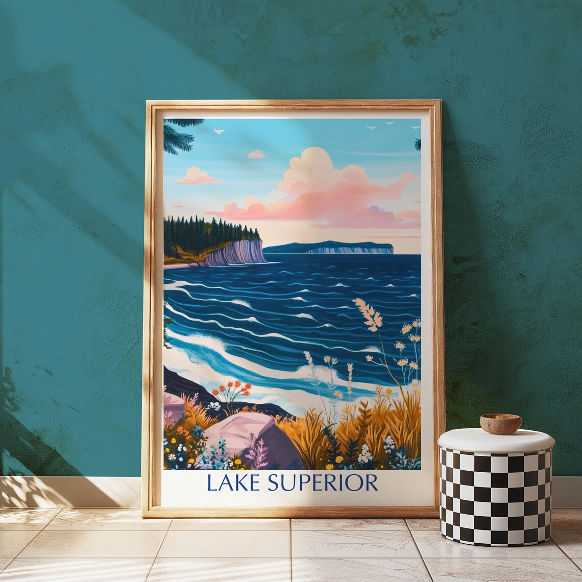 Lake Superior Vintage Travel Style Great Lakes Cliffs Scenic Poster