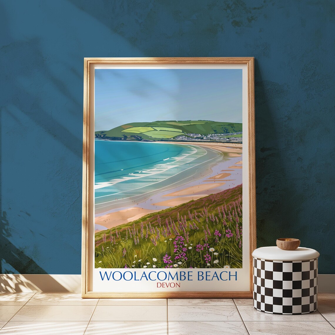 Woolacombe Beach Travel Poster, Devon Coast