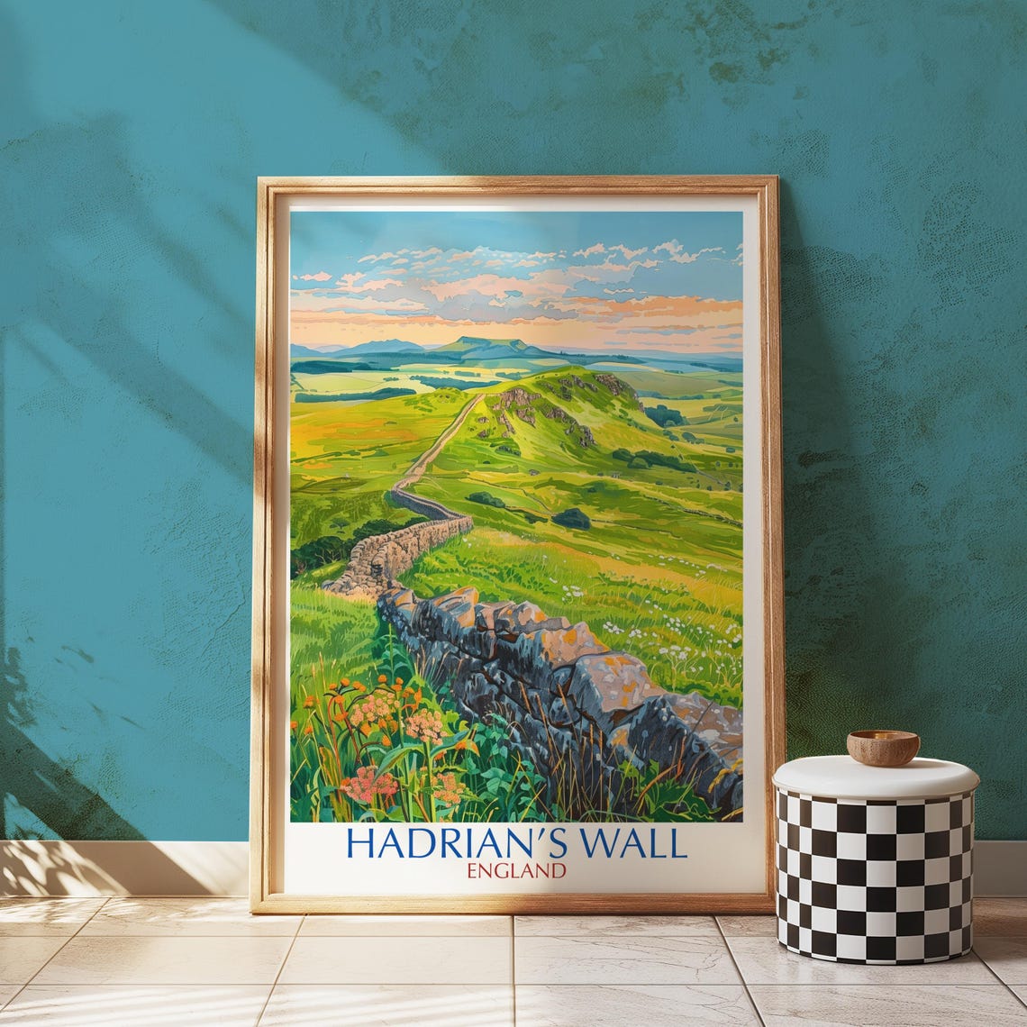 Hadrian's Wall England Roman Stone Wall Countryside Travel Poster
