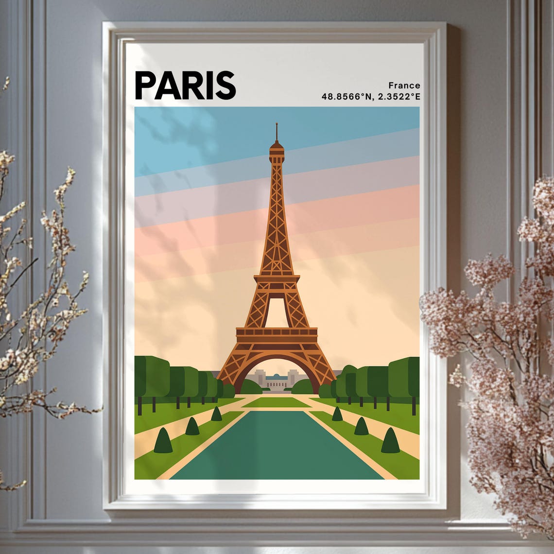 Paris Eiffel Tower France Romantic Sunset City Travel Poster