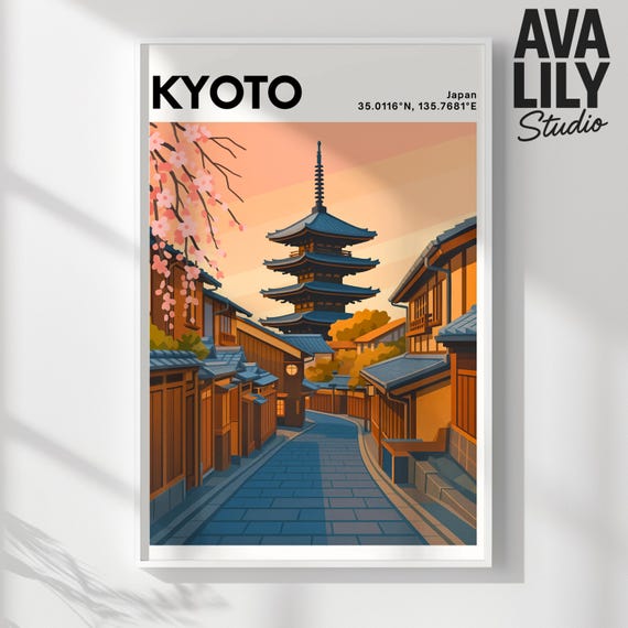 Kyoto Japan Art Print Pagoda Sunset Scene Zen Home Decor