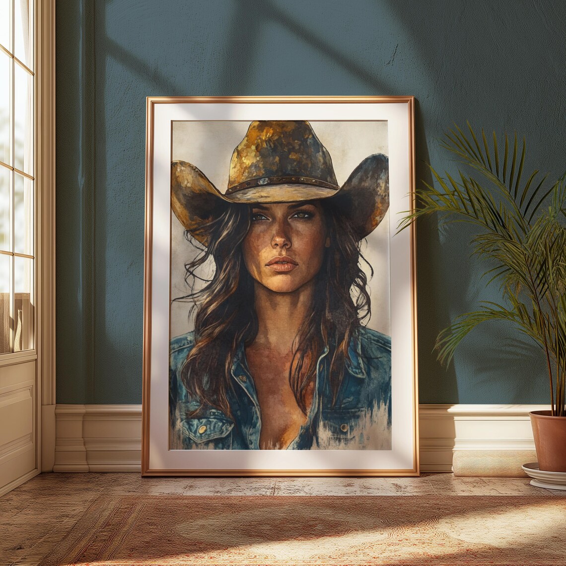 Cowgirl Portrait Watercolor Western Woman Painting Poster Design Art