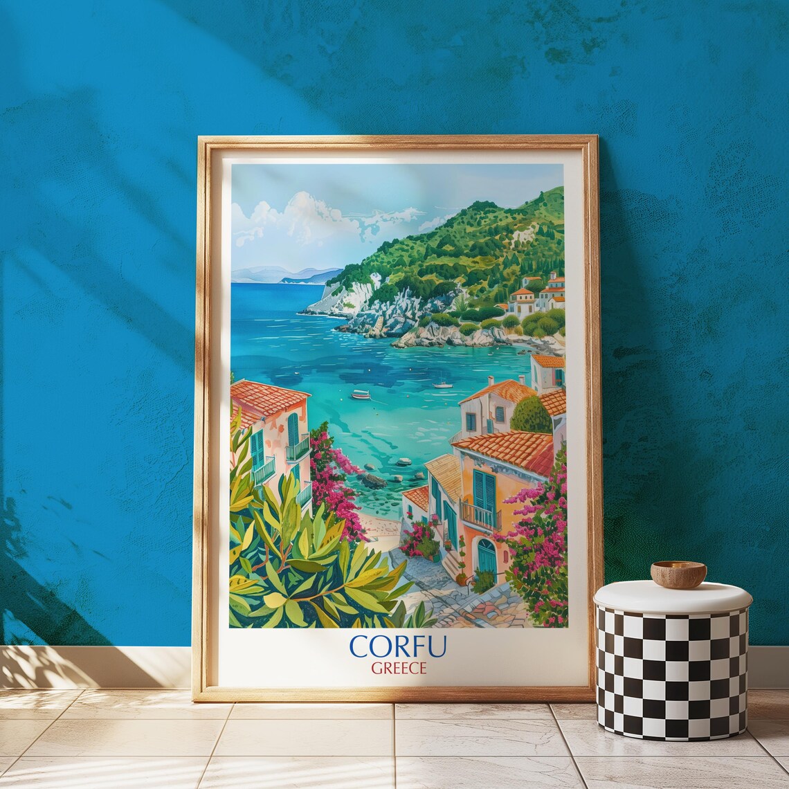 Corfu Greece Travel Poster, Mediterranean Island
