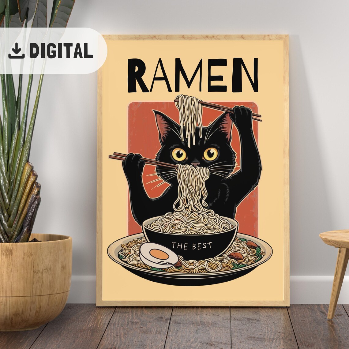 Ramen The Best Black Cat Chopsticks Retro Foodie Poster Gift