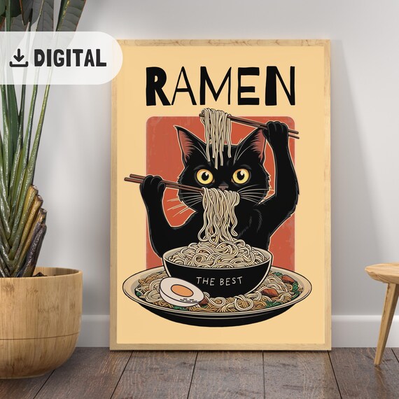 Ramen The Best Black Cat Chopsticks Retro Foodie Poster Gift