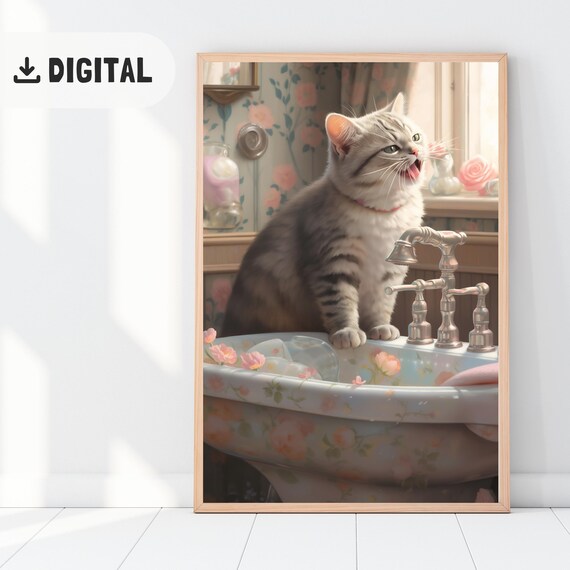 Trendy Bathroom Cat Poster Funny Catful Restroom Decoration Cute Toilet Poster Wc Wall Art Maximalist Decor Gifts For Cat Lovers Girly Cat