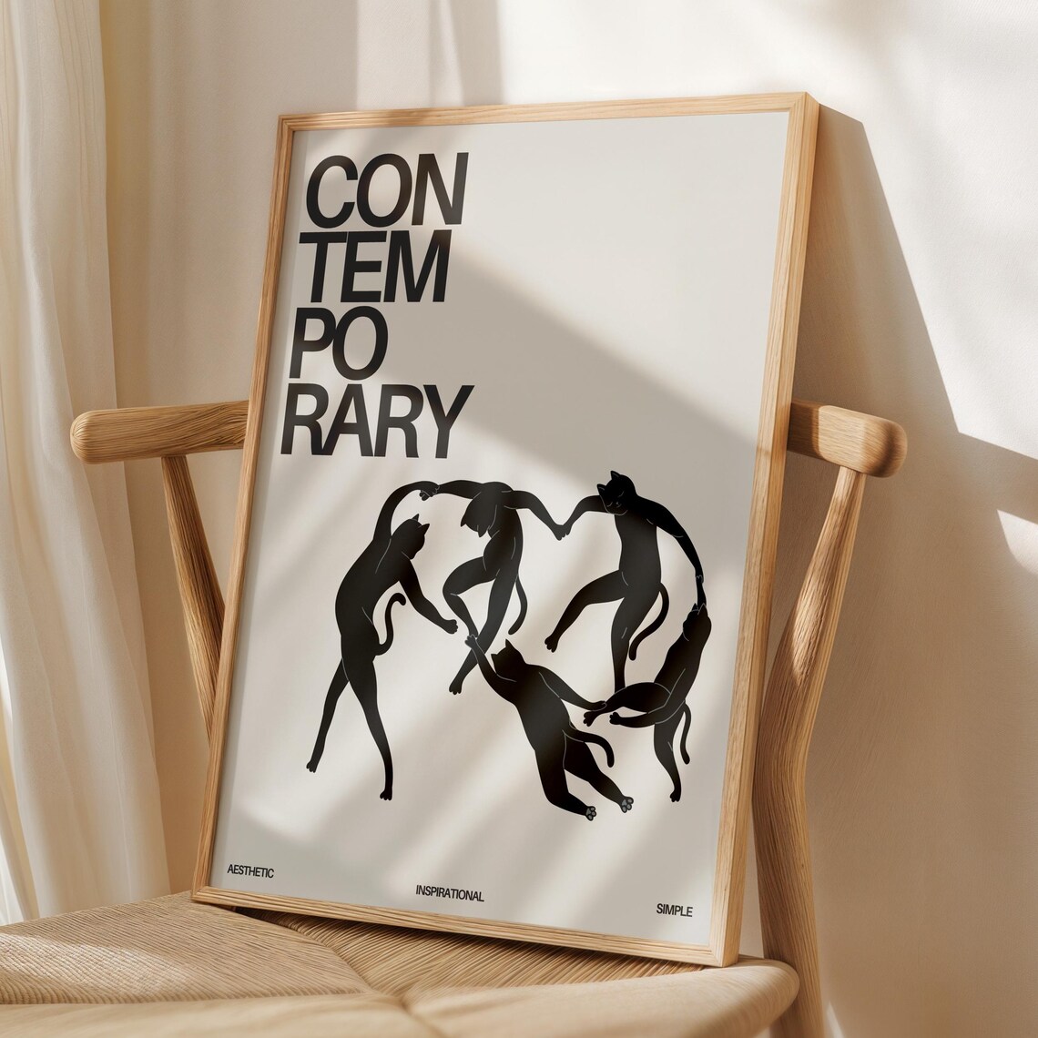 Contemporary Dancing Cats Black Silhouette Modern Art Poster