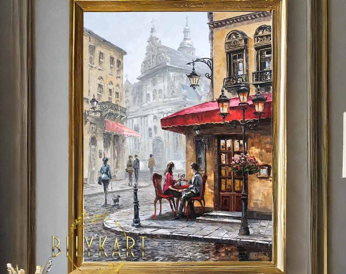 Paris Cafe at Night, Oil-Painting-Style Poster