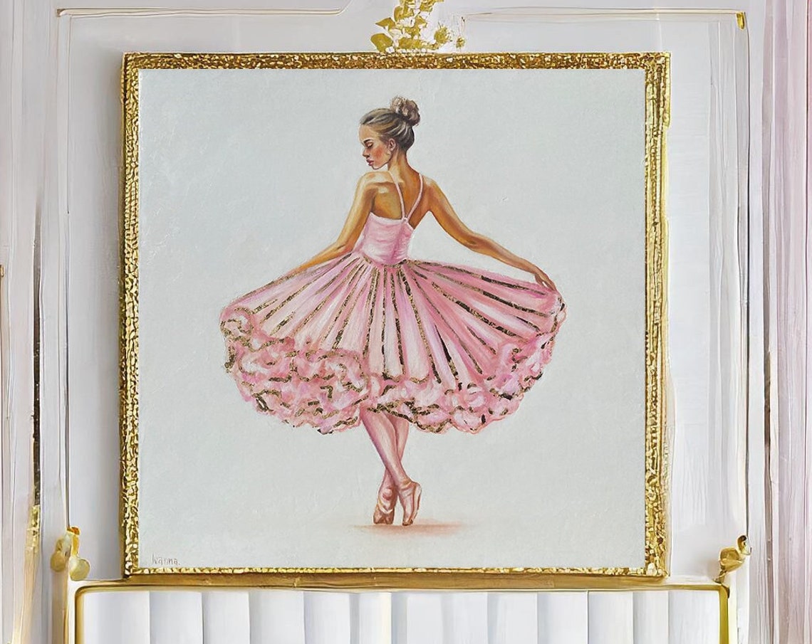 Pink And Gold Ballerina Painting Theme Nursery Ballet Painting Ballet Room Decor Pink Dcor Dancing Ballerina Framed Art Painting Gift Girls - Image 2
