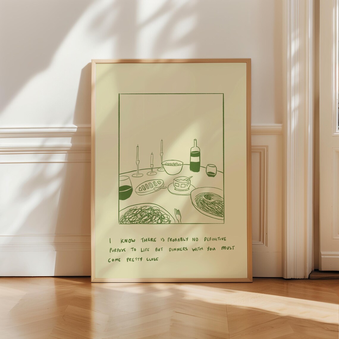 Dinners With You Green Cosy Line Art Art Print