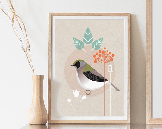 Boho Bird Print Minimalist Floral Art Digital Download