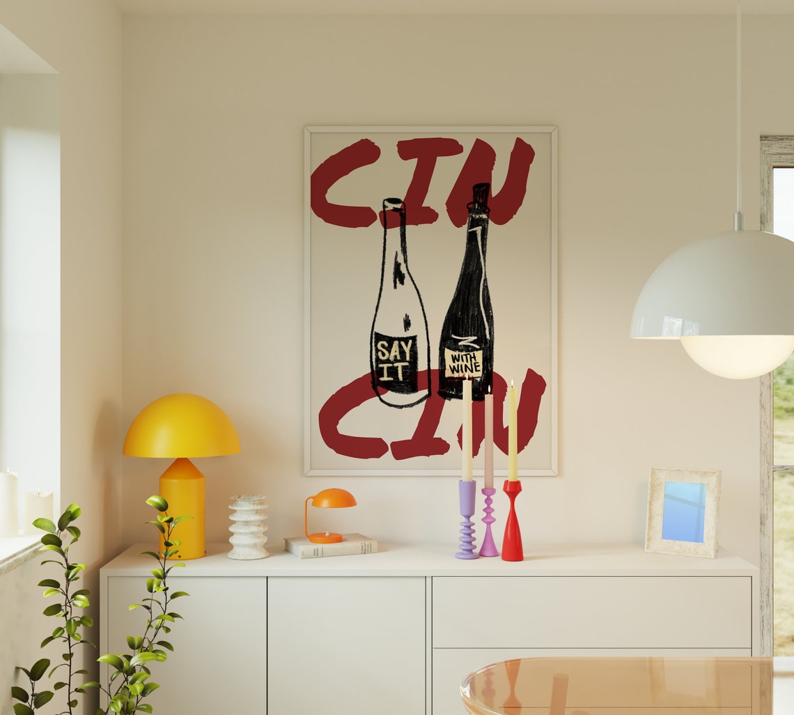 Cin Cin Wine Vintage Bar Cart Art Print - Image 3