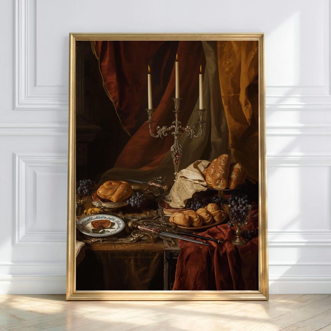 Medieval Candlelit Feast Table Bread Grapes Goblet Gothic Poster