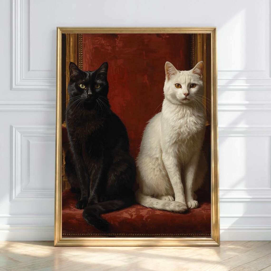 Black and White Cats Gothic Portrait Dark Academia Oil Style Poster