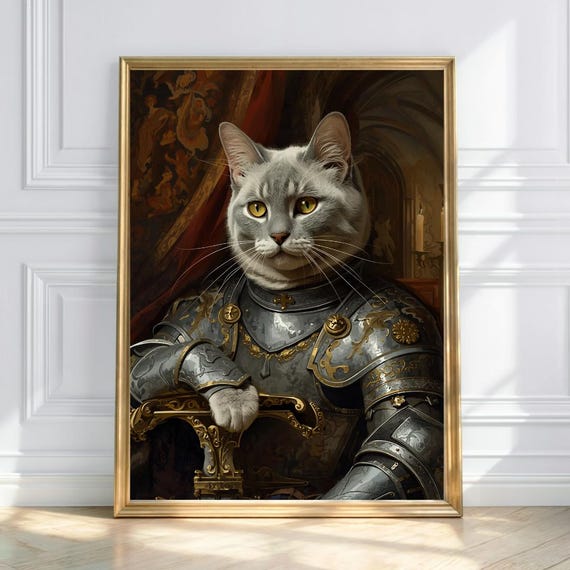 Knight Cat Portrait Medieval Armor Gothic Home Decor