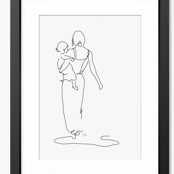 Mother And Daughter Print Mother And Daughter Line Art Mother And Daughter Drawing Mother And Daughter Portrait Mothers Day Print Gift