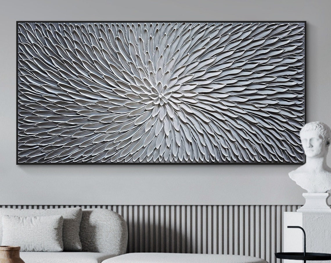 White Textured 3D Flower Radial Modern Minimalist Art Poster