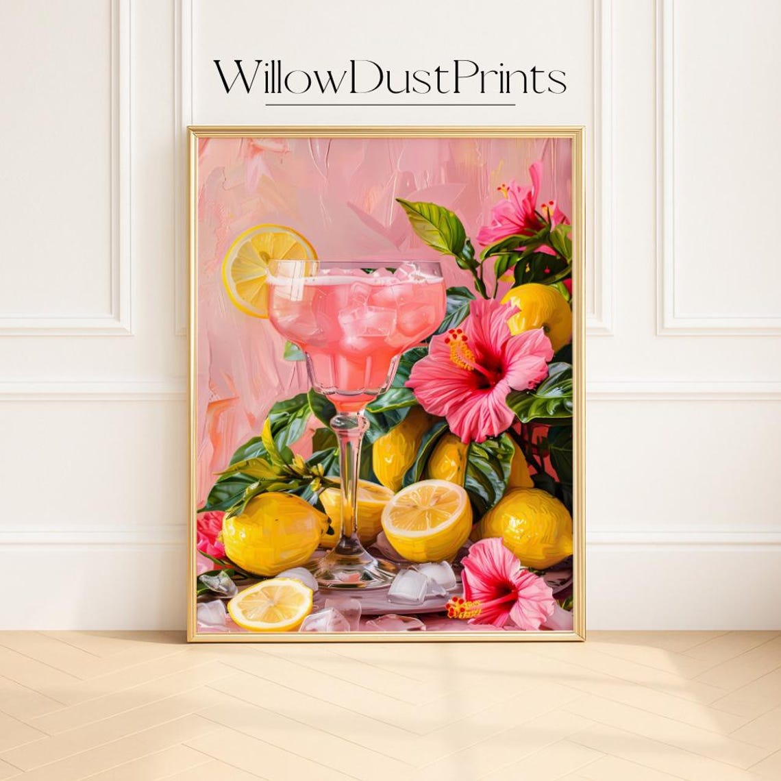Pink Tropical Cocktail With Lemons And Hibiscus Summer Poster