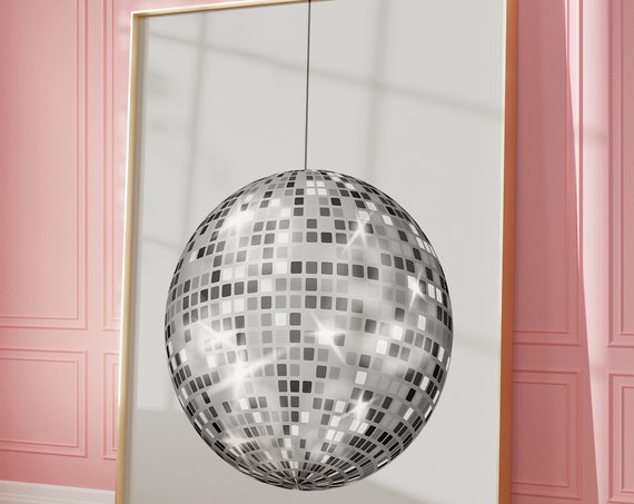 Hanging Disco Ball Print Minimalist Bar Cart Decor Trendy Mirrorball Poster Shining Disco Ball Png Girly Dorm Room Decor
