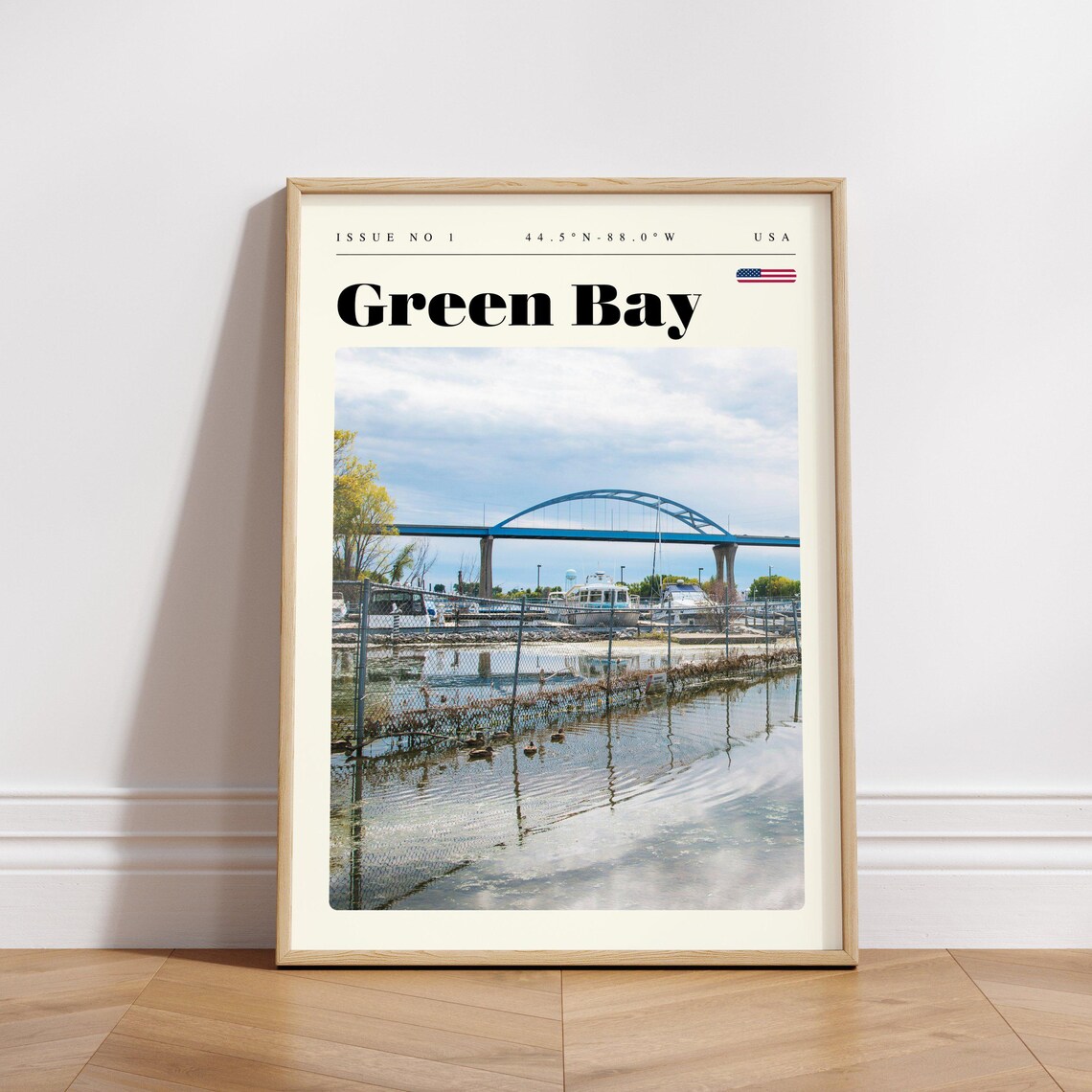 Green Bay USA Blue Bridge Marina Waterfront Scene Travel Poster - Image 3