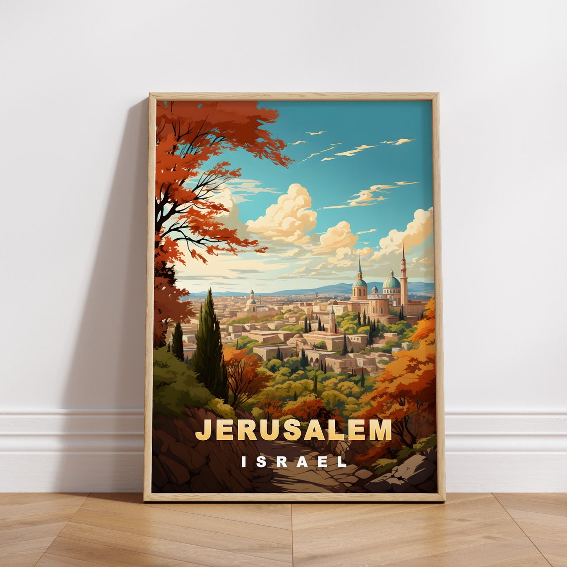 Jerusalem Israel Ancient City Golden Domes Autumn Travel Poster