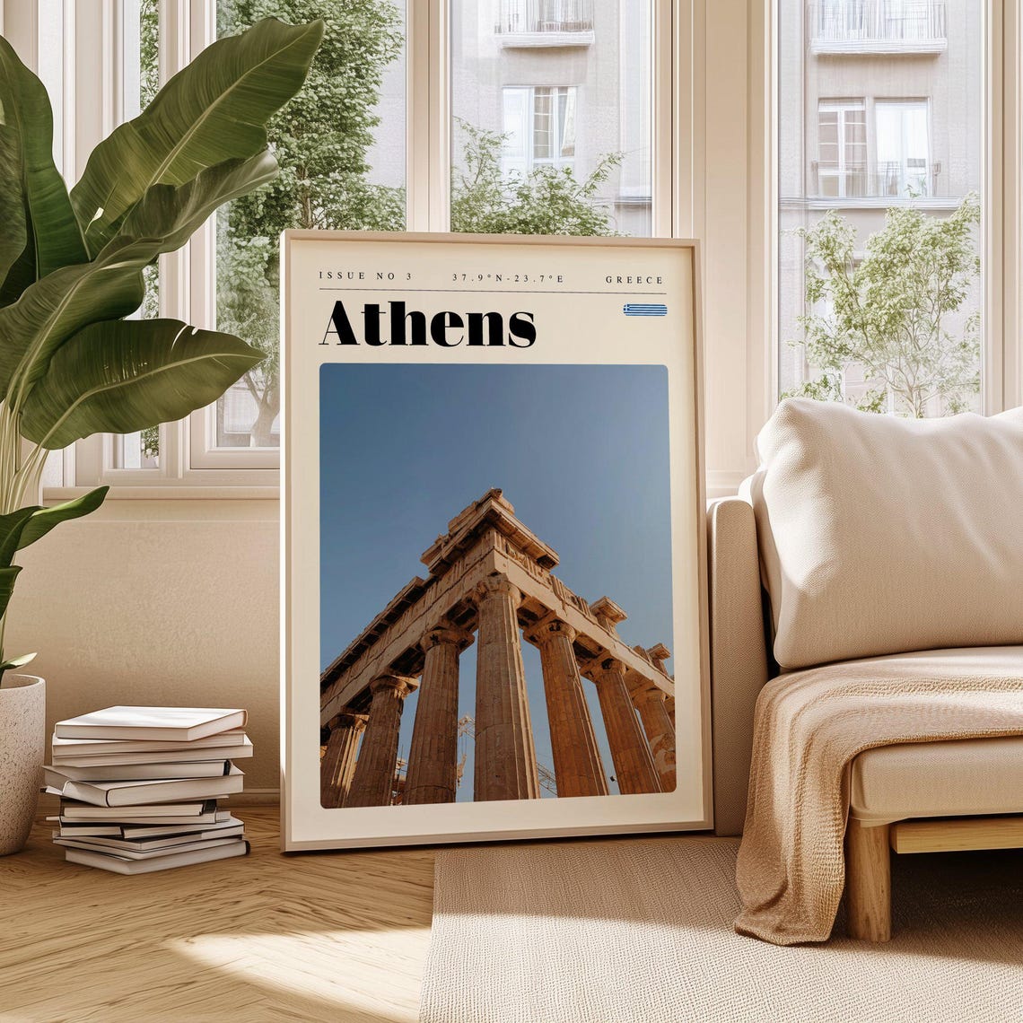 Athens Greece Parthenon Ancient Columns Sunlit Blue Sky Poster