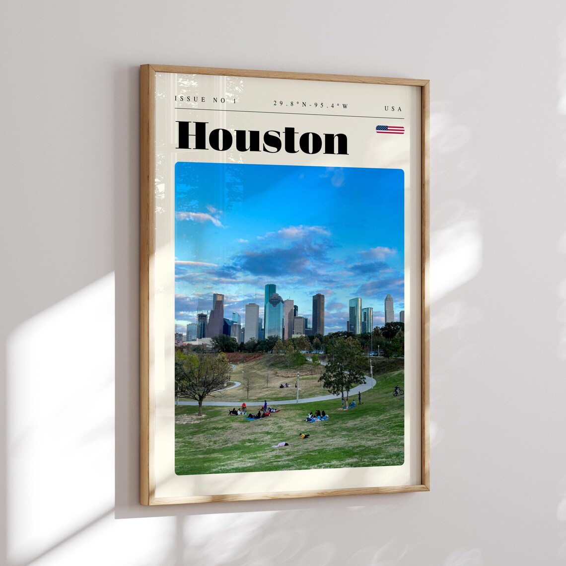 Houston Texas Downtown Skyline Over Green Park Travel Poster - Image 2
