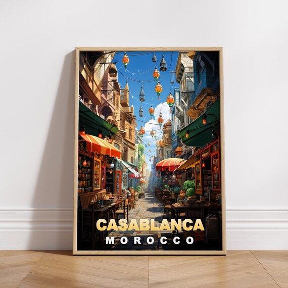 Casablanca Travel Poster Morocco Print Retro Wall Art Wall Decor Vintage Africa Cities Art