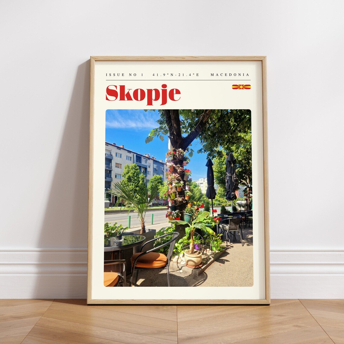 Skopje Macedonia Vintage Travel Poster Sunny Old Town Cafe Scene - Image 3