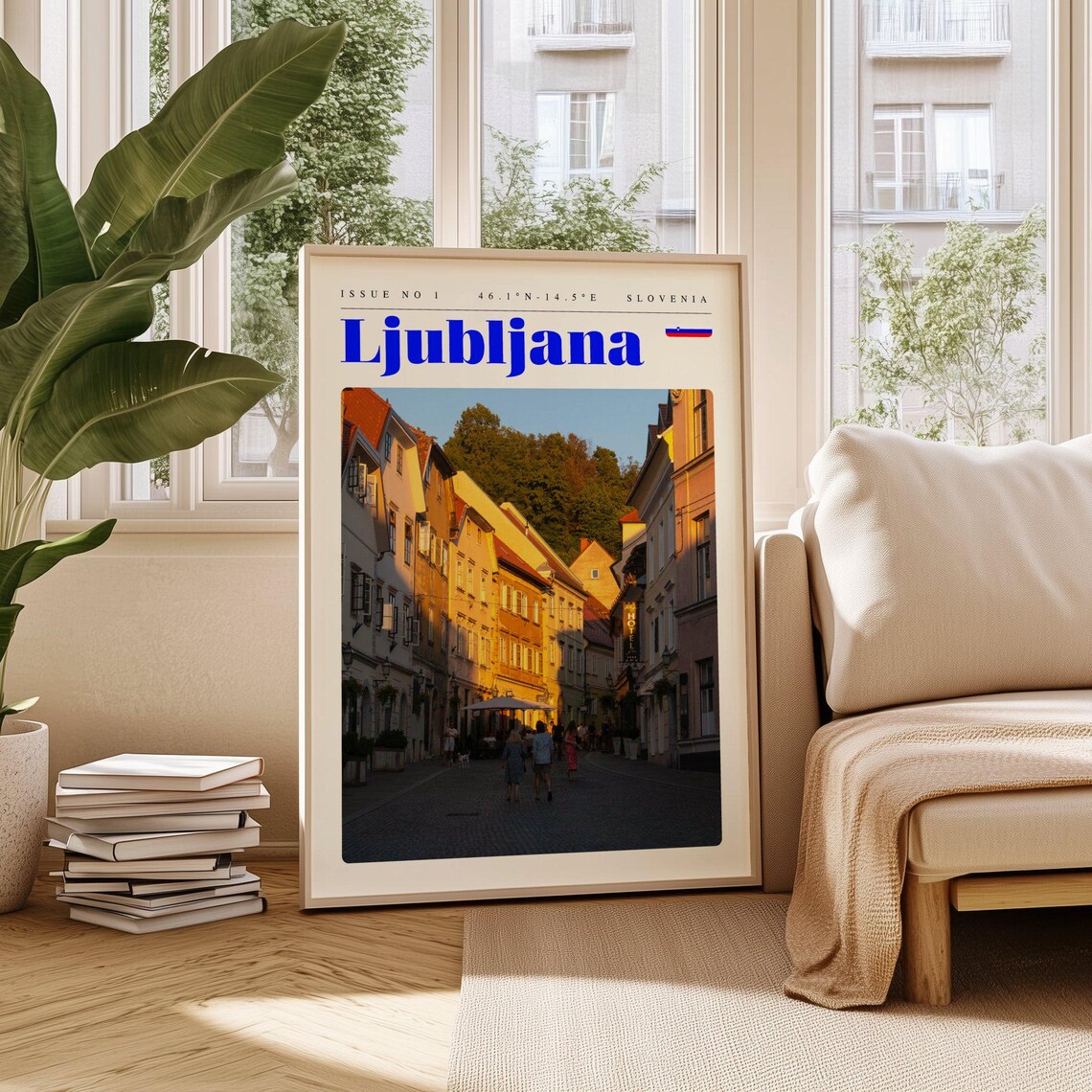 Ljubljana Slovenia Old Town Street at Golden Hour Travel Poster Art