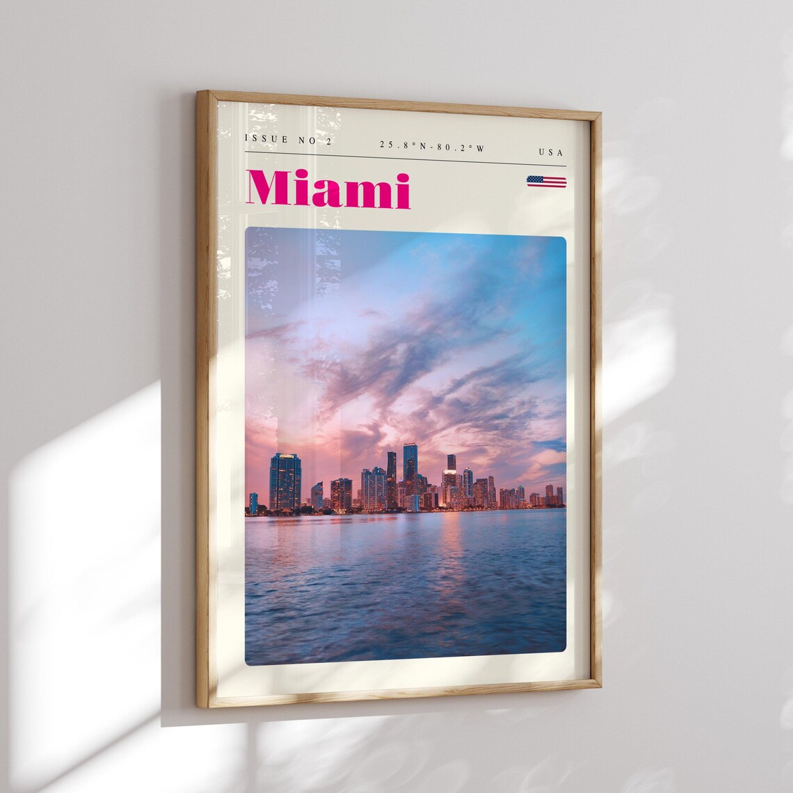 Miami USA Pink Sunset Skyline Over Biscayne Bay Travel Poster - Image 2