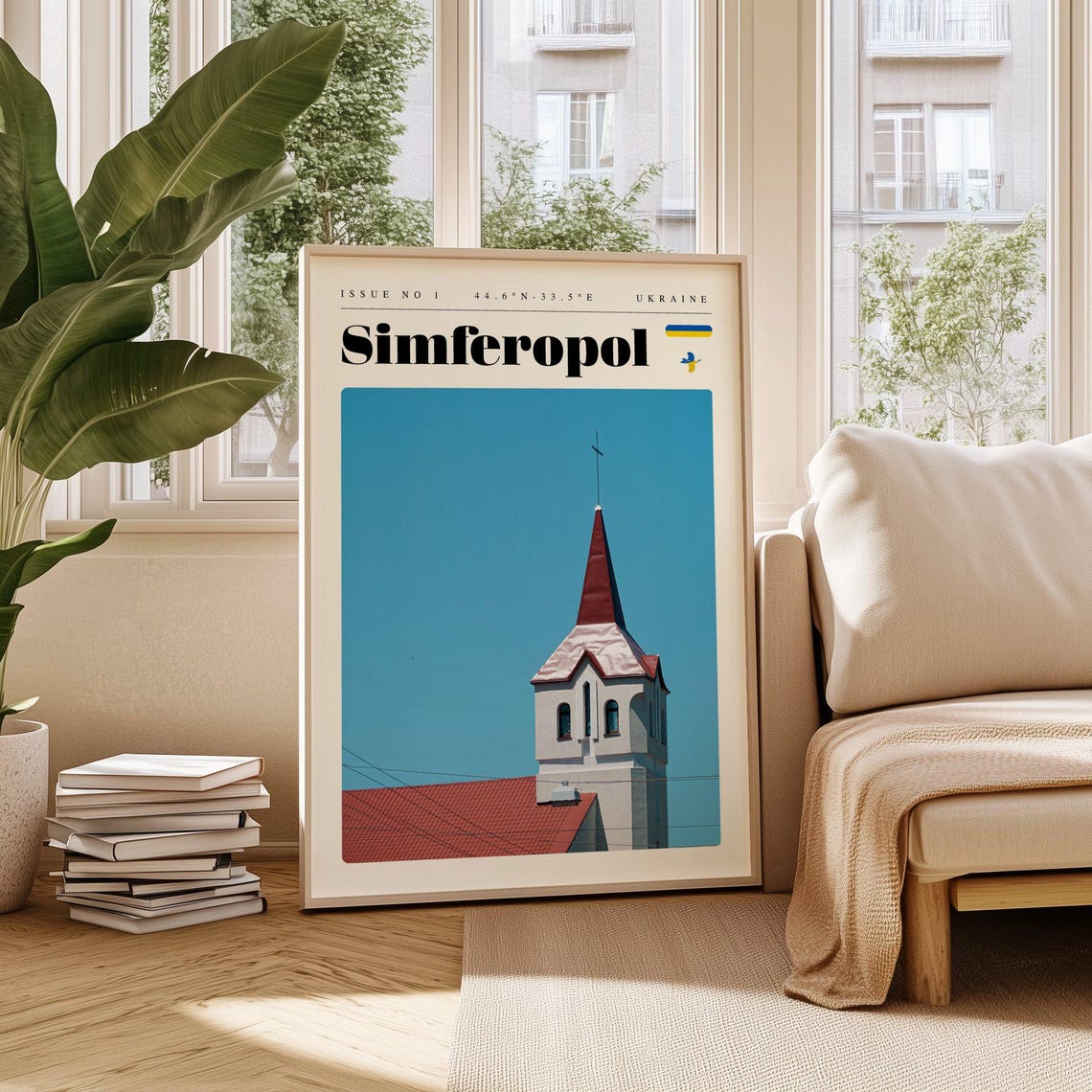 Simferopol Ukraine Church Steeple Red Roof Skyline Travel Poster
