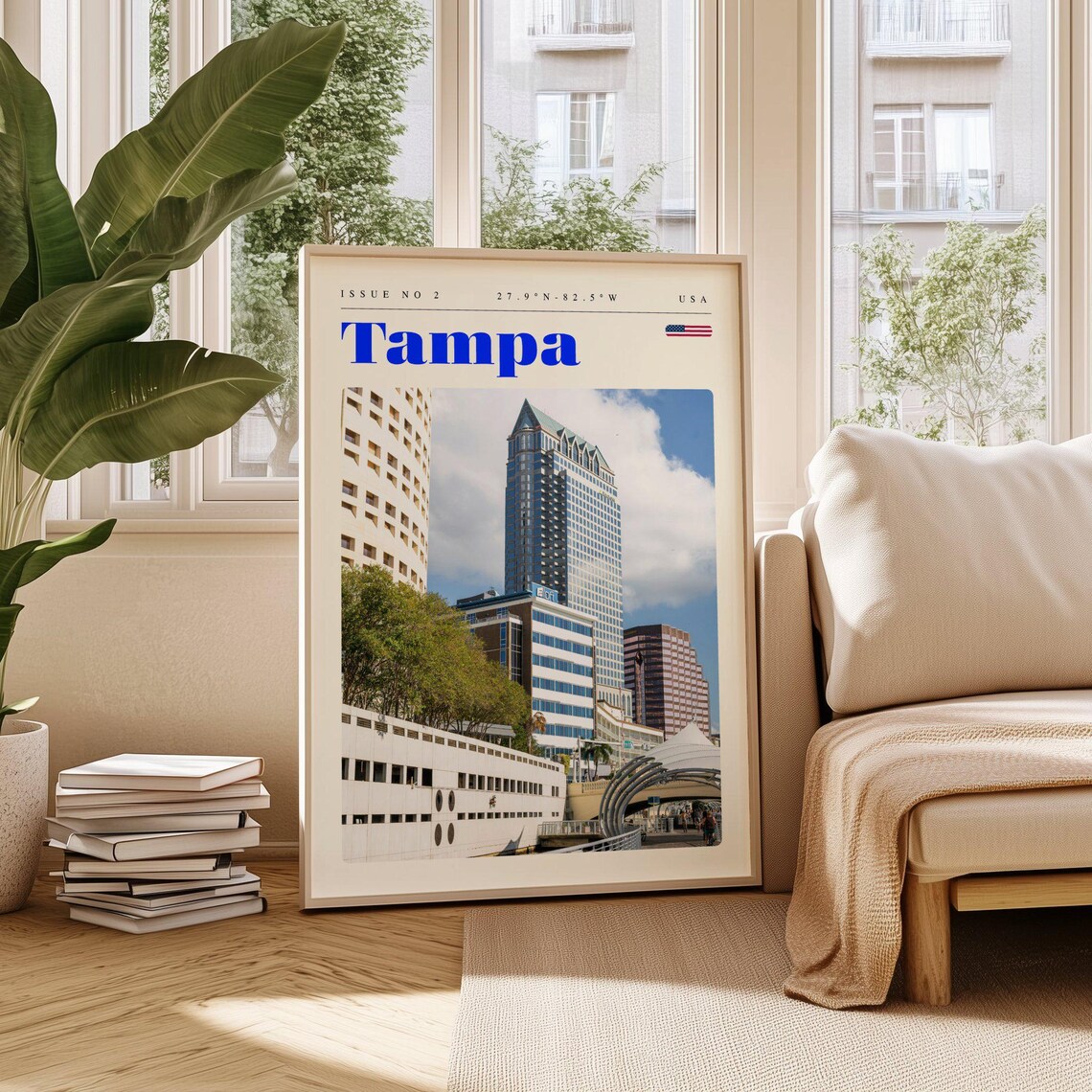 Tampa Florida Vintage Travel Poster Downtown Towers Waterfront