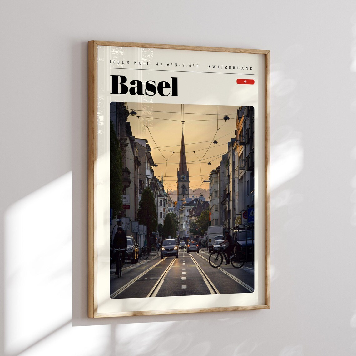 Basel Switzerland Modern Old Town Tram Street Sunset Travel Poster - Image 2