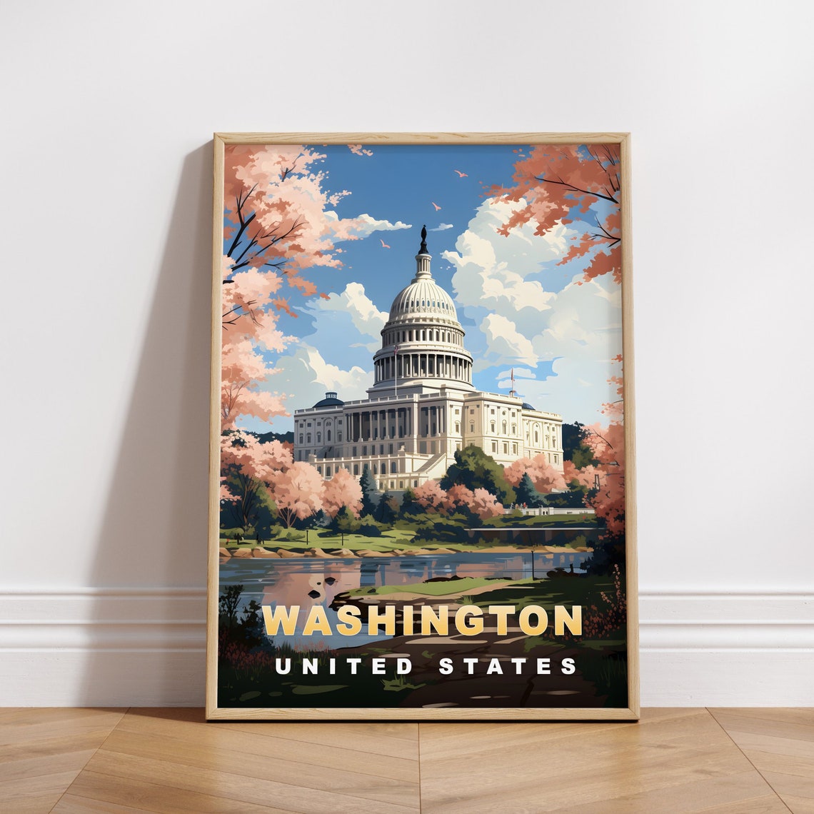 Washington United States Capitol Cherry Blossom Travel Poster