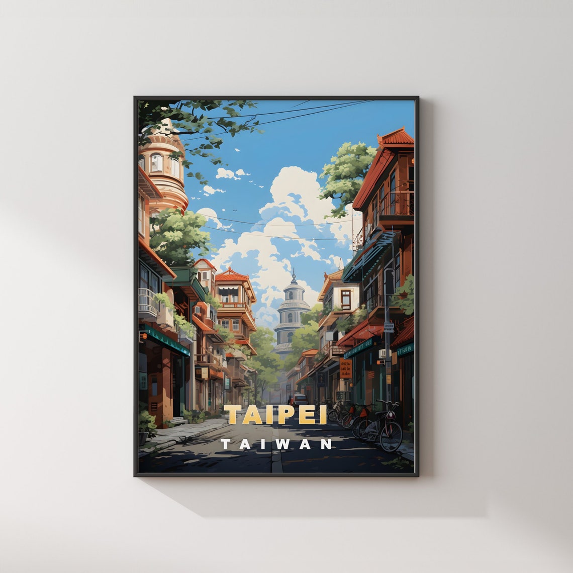 Taipei Taiwan Old Town Retro Street Shophouse Bikes Travel Poster - Image 2