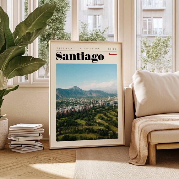 Santiago Chile Andes Mountains City Skyline Modern Travel Poster