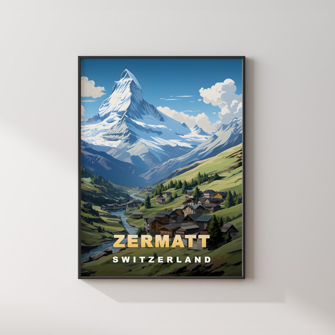 Zermatt Switzerland Matterhorn Village Summer Retro Travel Poster - Image 2