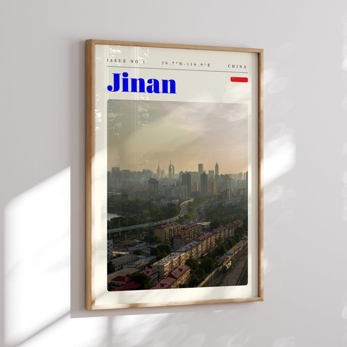 Jinan China Skyline Aerial View At Dusk Modern Travel Poster - Image 2