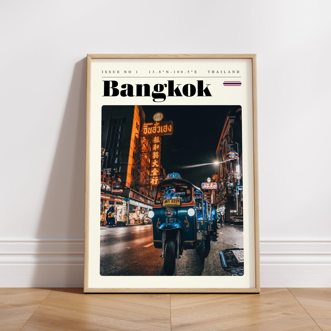 Bangkok Thailand Night Tuk Tuk Street Neon Vintage Travel Poster - Image 3