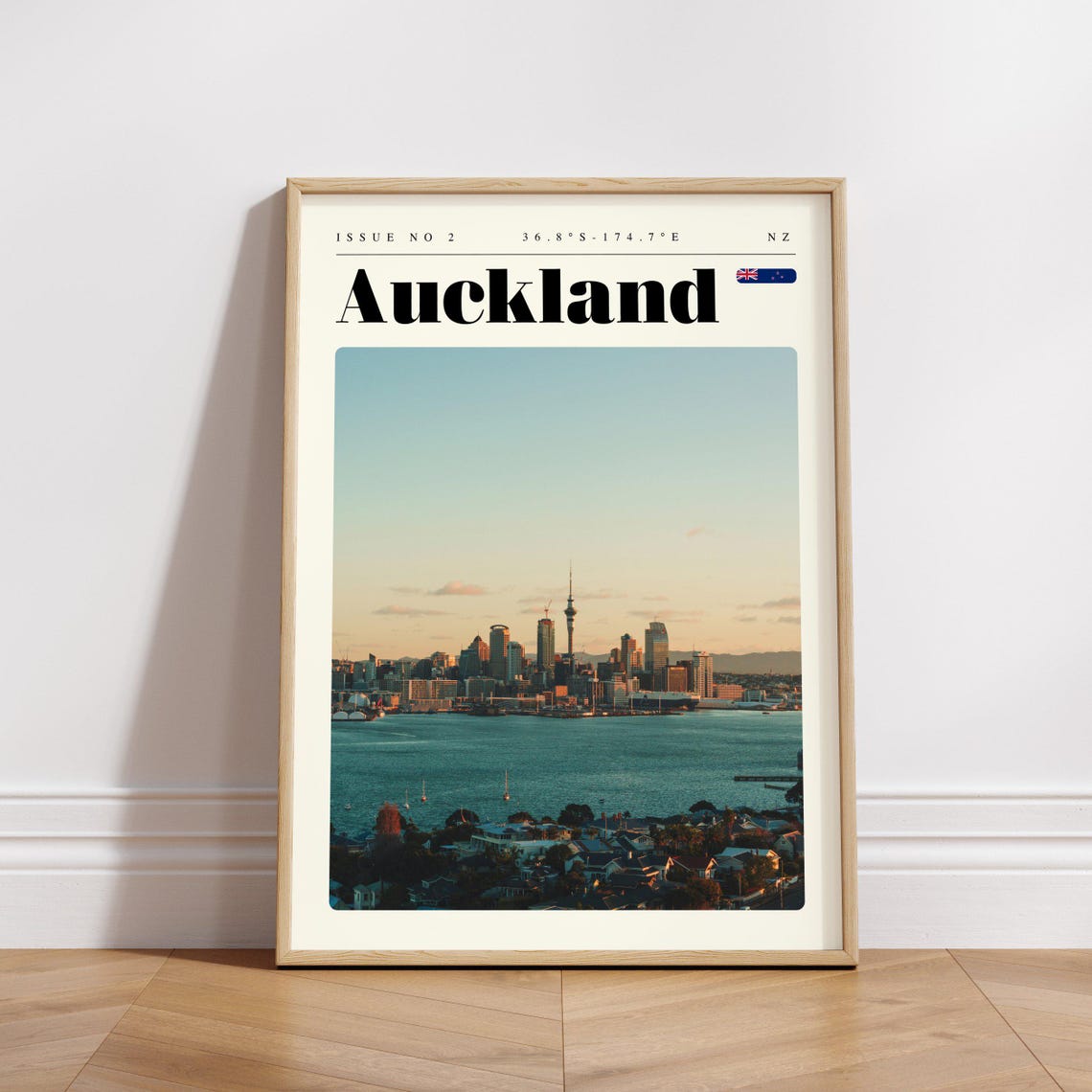 Auckland Harbor Sunset Skyline NZ Issue 2 Retro Travel Poster - Image 3