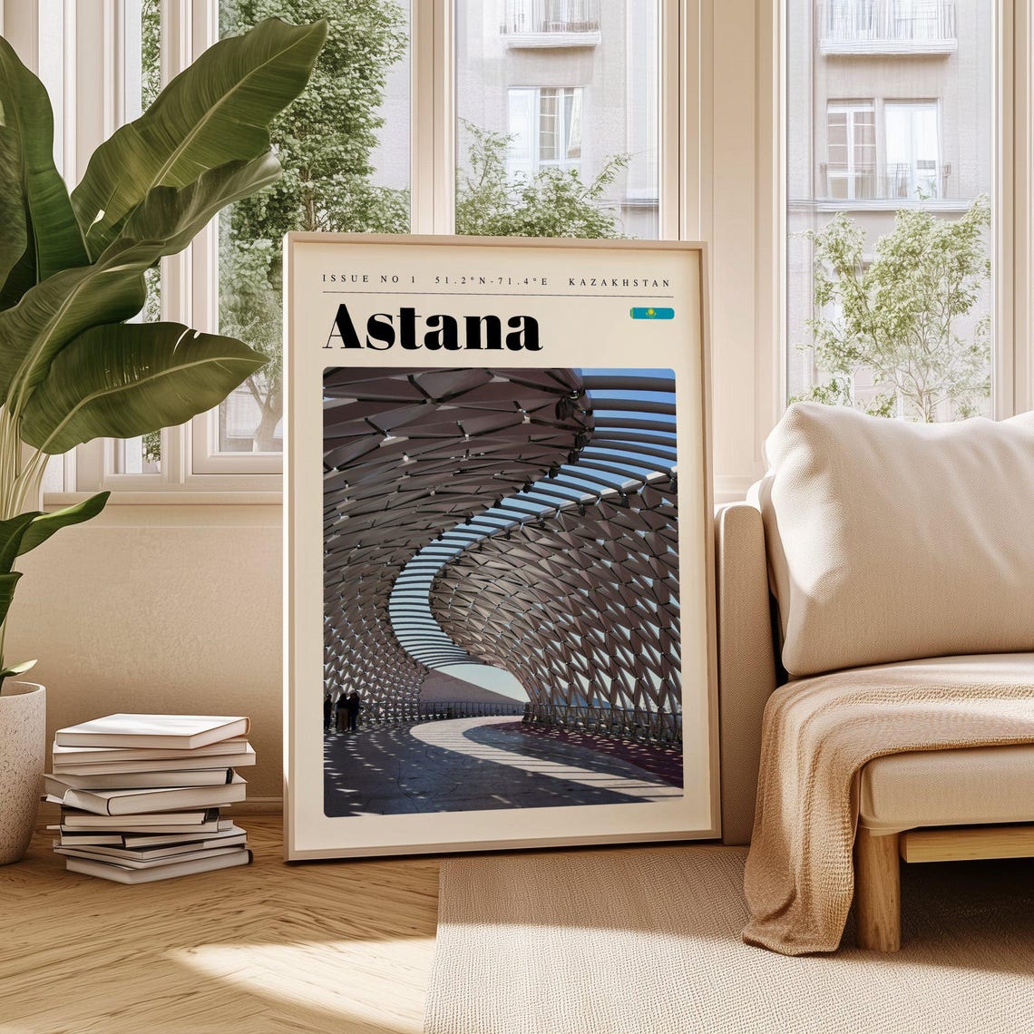 Astana Kazakhstan Futuristic Lattice Bridge Modern Design Poster