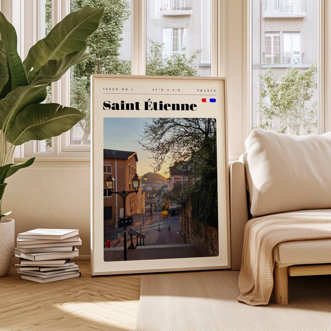 Saint Etienne France Sunset Street With Vintage Lamp Glow Poster