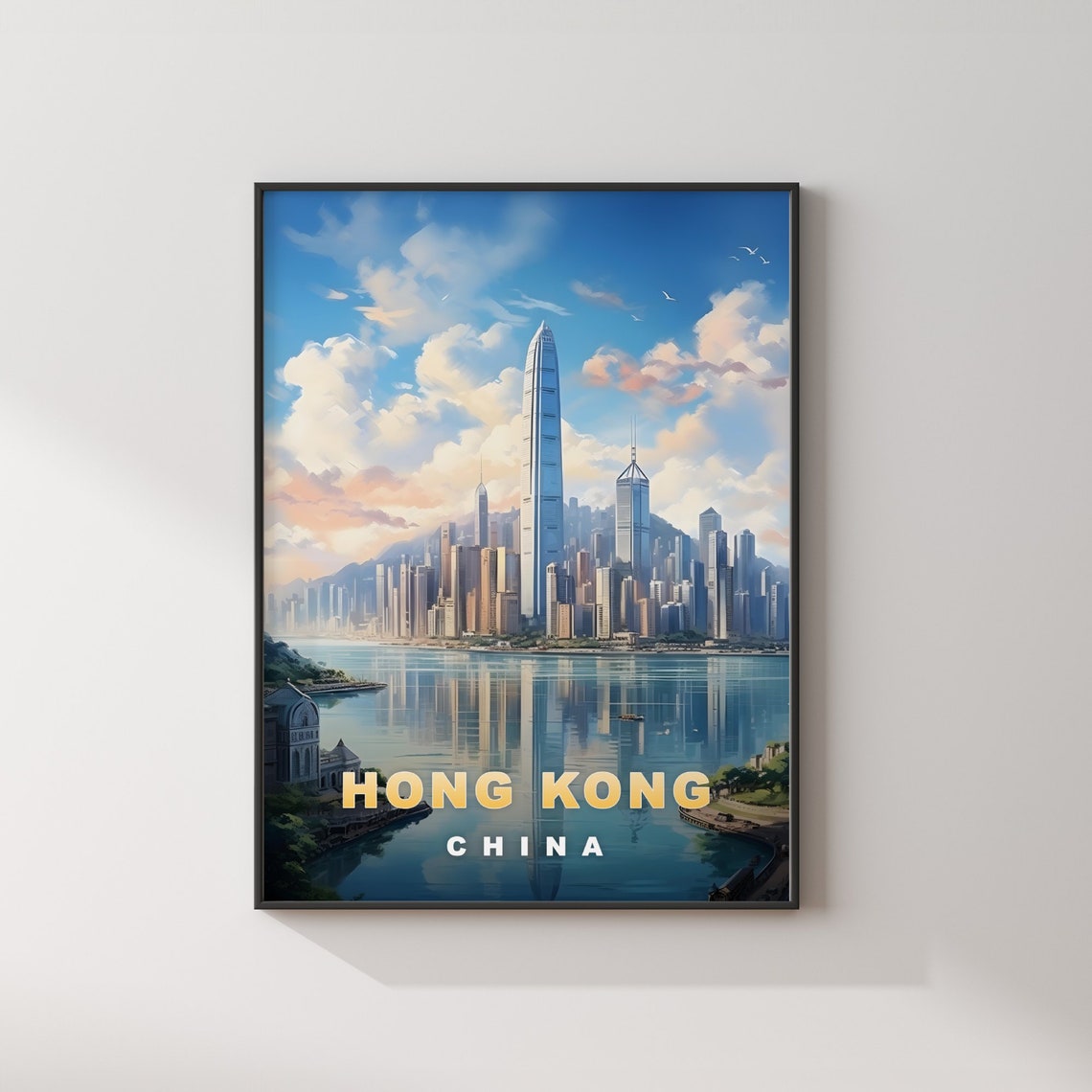 Hong Kong China Harbor Skyline Skyscraper Retro Travel Poster - Image 2
