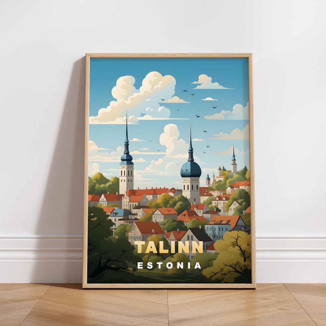 Tallinn Estonia Medieval Old Town Spires Vintage Travel Poster